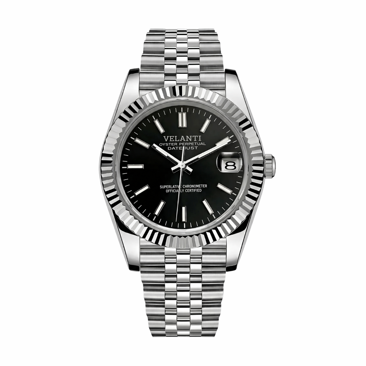 Datejust-style automatic watch, Velanti Milano Veljust Classic Black, main product photo