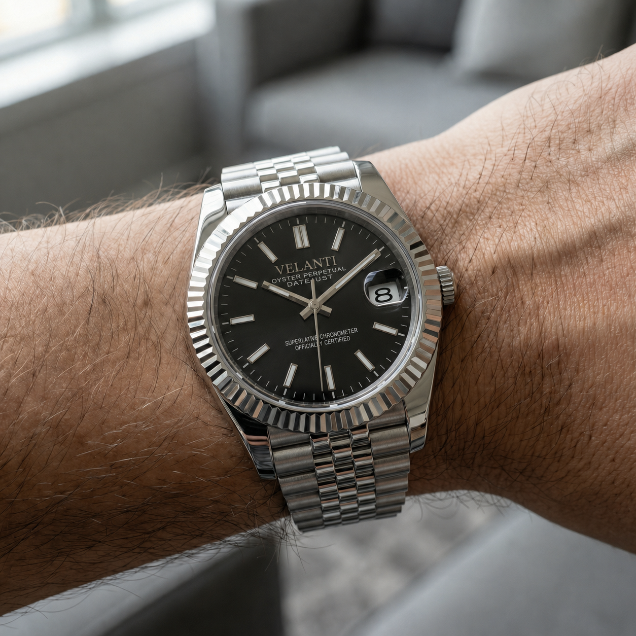 Datejust-style automatic watch, Velanti Milano Veljust Classic Black, product photo 2