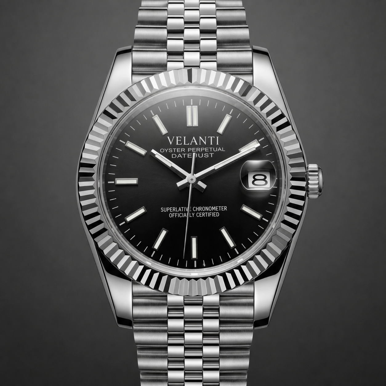 Datejust-style automatic watch, Velanti Milano Veljust Classic Black, product photo 3