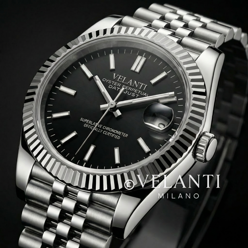 Datejust-style automatic watch, Velanti Milano Veljust Classic Black, product photo 4
