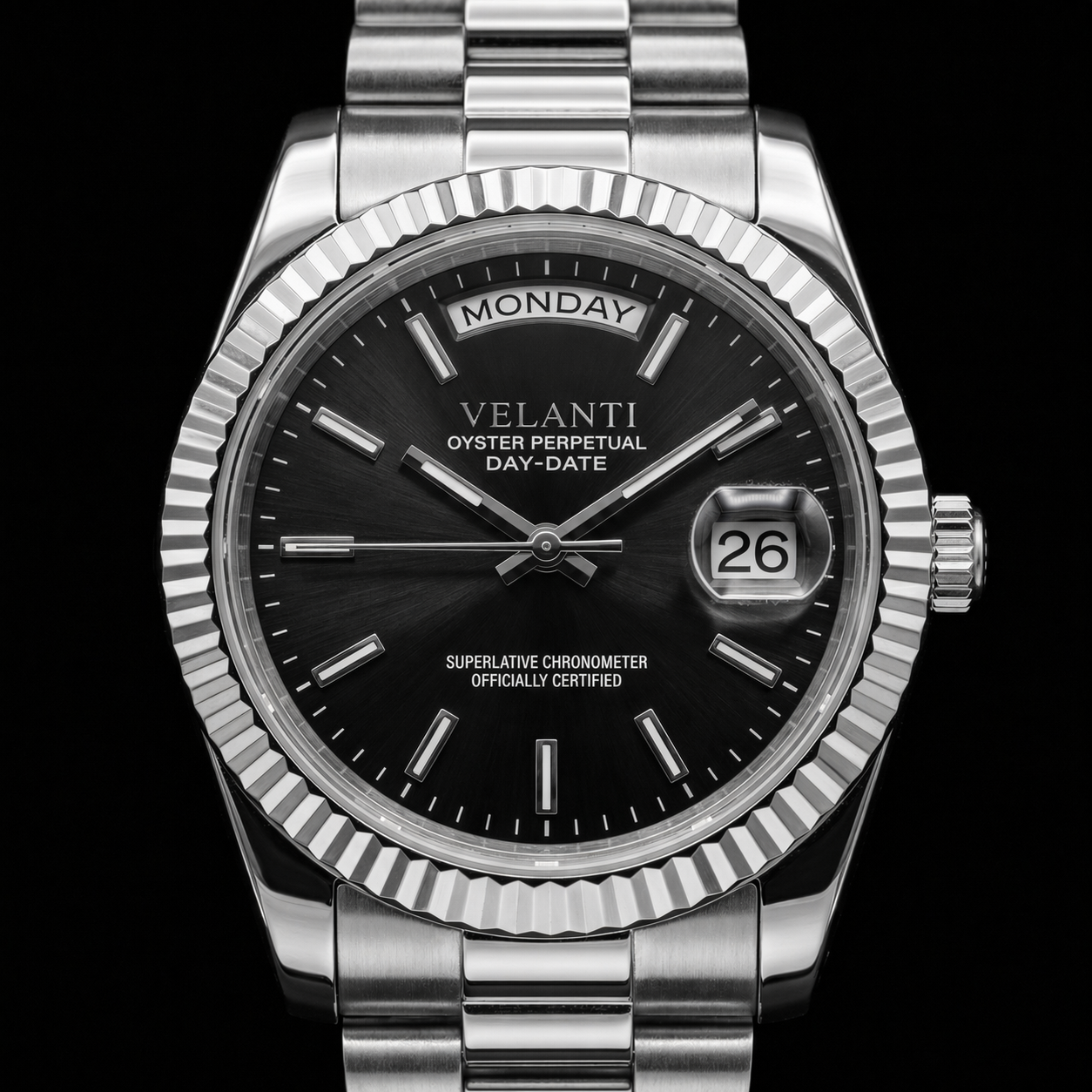 Datejust-style automatic watch, Velanti Milano Veljust Daydate Classic Black, product photo 5