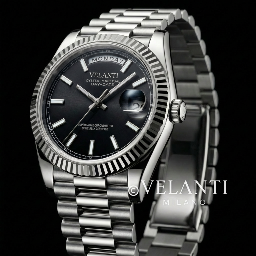 Datejust-style automatic watch, Velanti Milano Veljust Daydate Classic Black, product photo 6