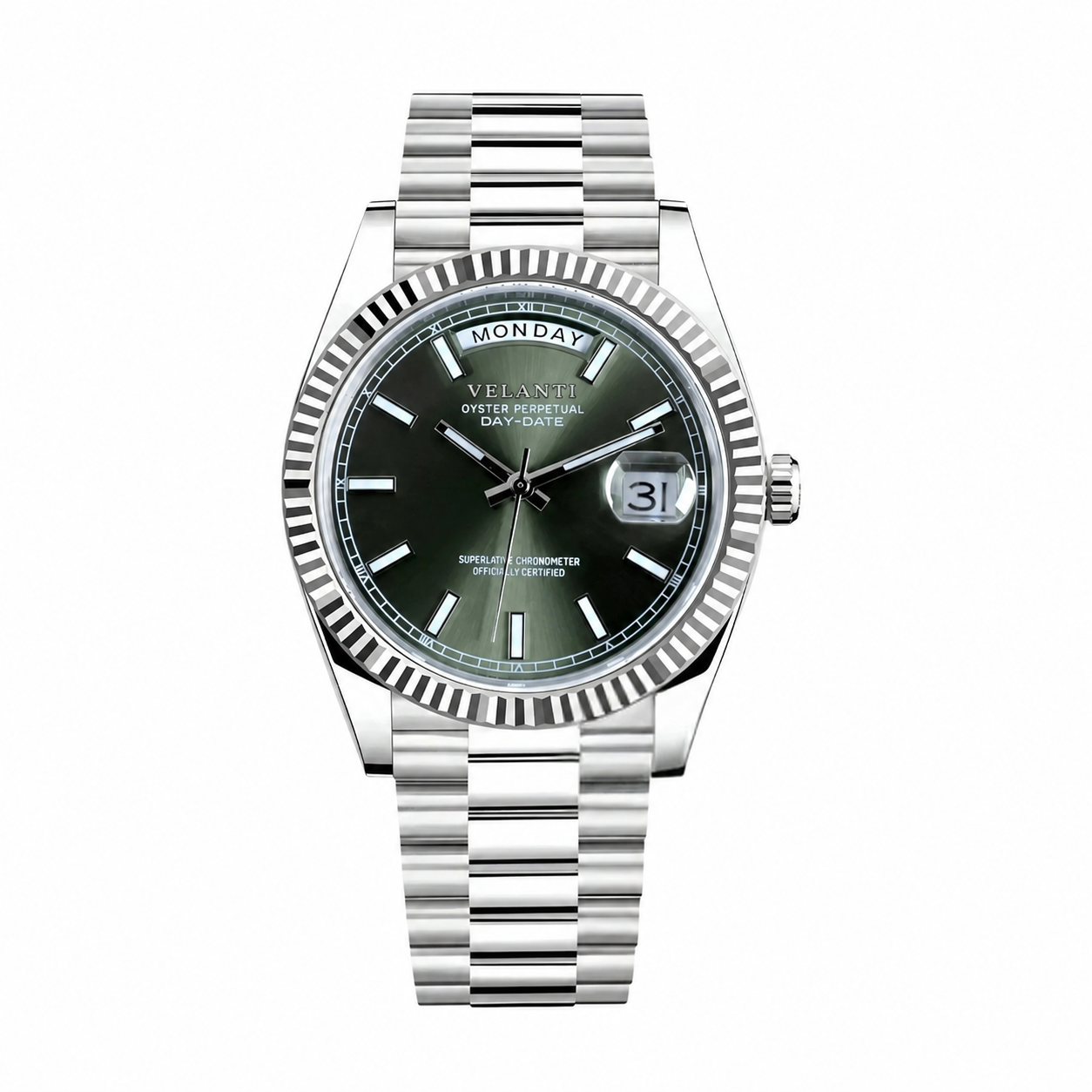 Datejust-style automatic watch, Velanti Milano Veljust Daydate Mint Green, main product photo