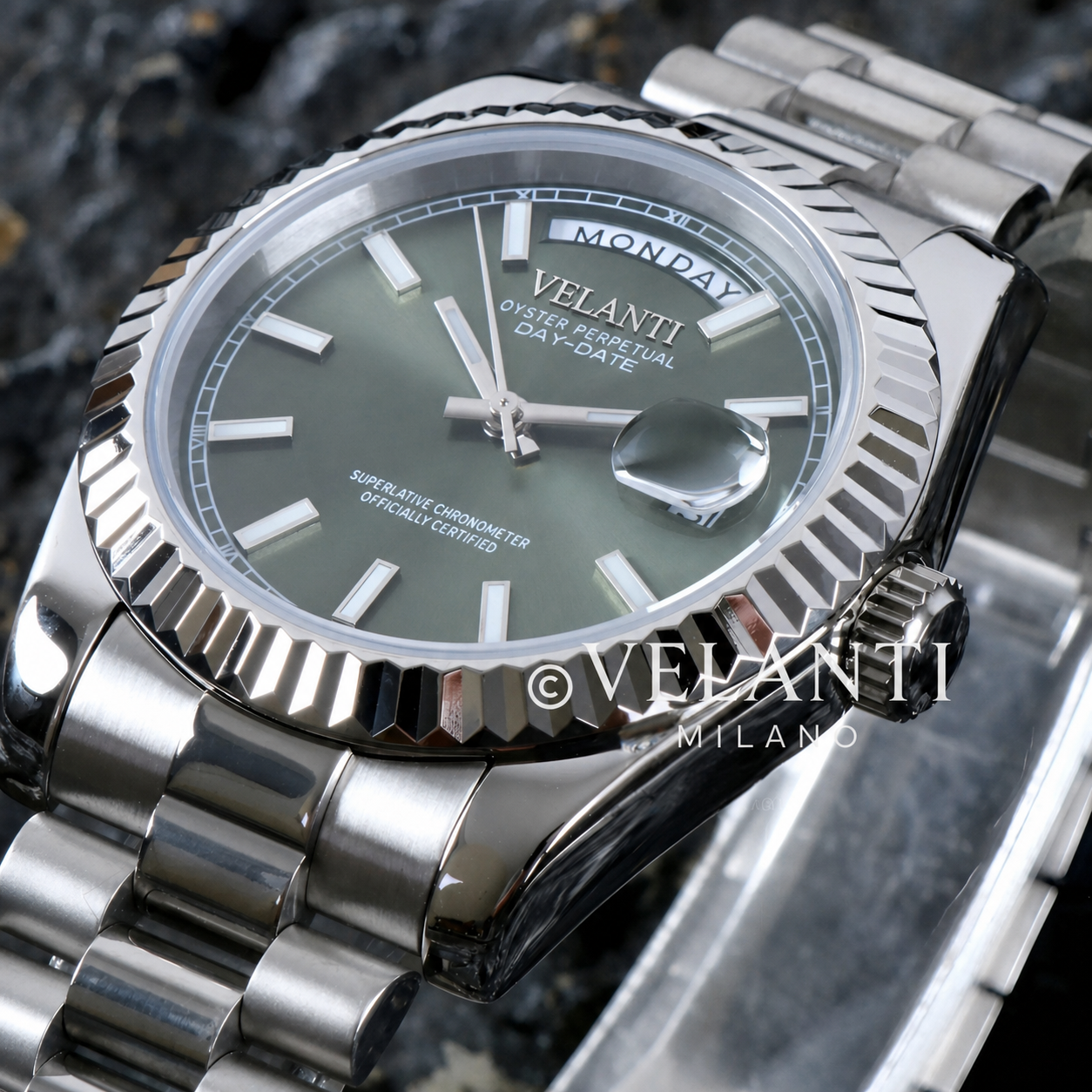 Datejust-style automatic watch, Velanti Milano Veljust Daydate Mint Green, product photo 2