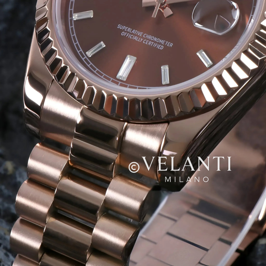 Datejust-style automatic watch, Velanti Milano Veljust Daydate Rose Gold Chocolate, product photo 4