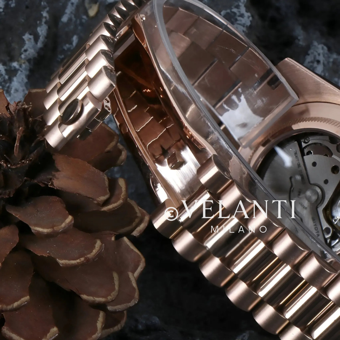 Datejust-style automatic watch, Velanti Milano Veljust Daydate Rose Gold Chocolate, product photo 5