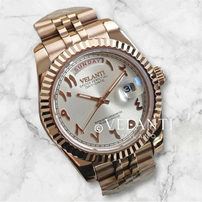 Datejust-style automatic watch, Velanti Milano Veljust Daydate Rose Gold - White Arabic, product photo 3