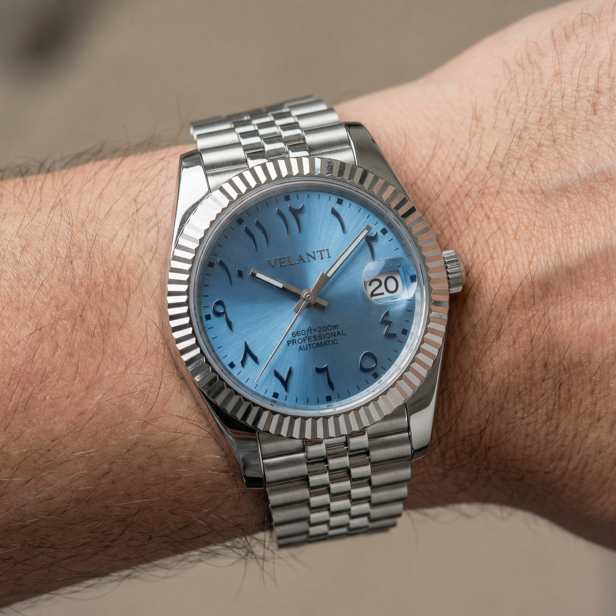 Datejust-style automatic watch, Velanti Milano Veljust Ice Blue Arabic, product photo 3
