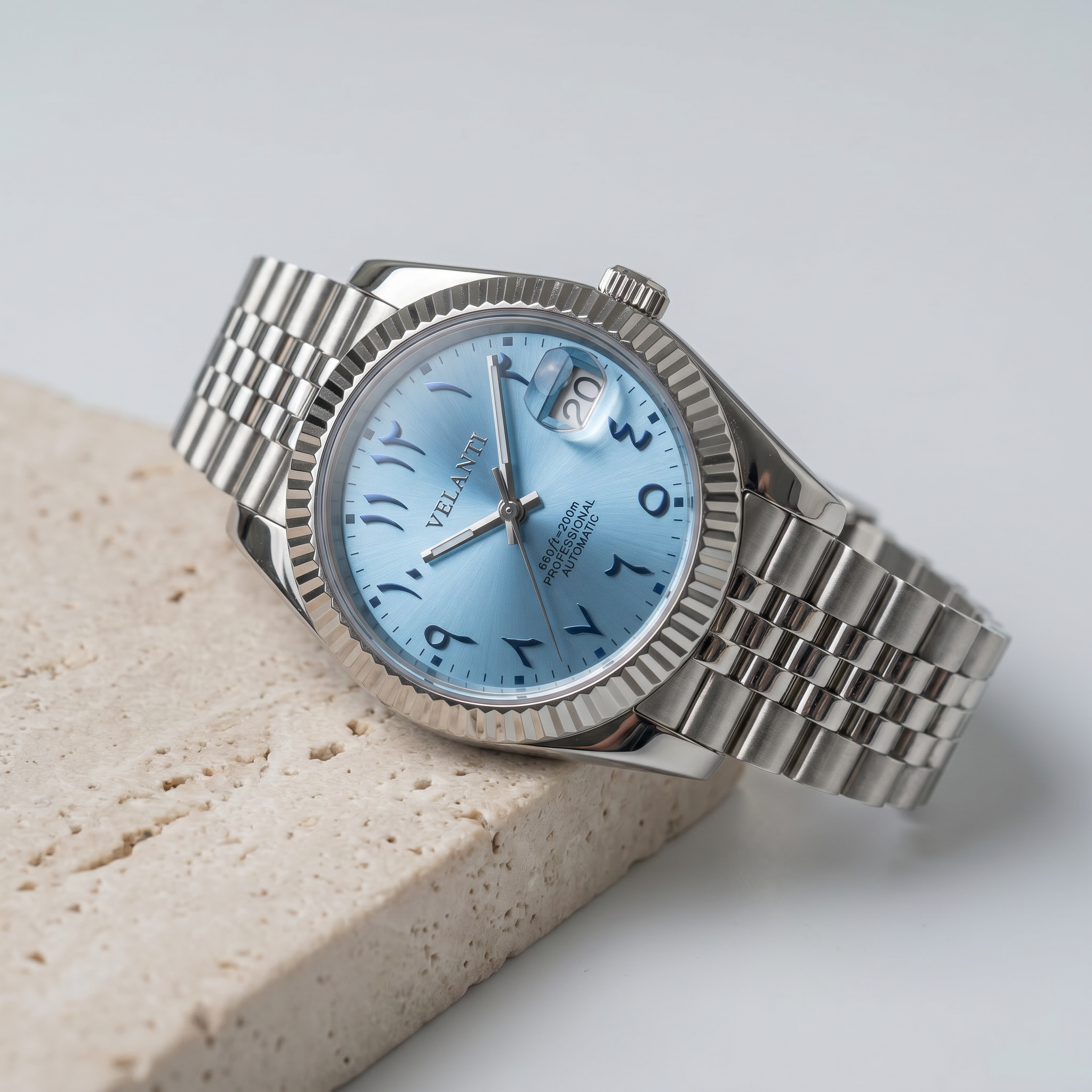 Datejust-style automatic watch, Velanti Milano Veljust Ice Blue Arabic, product photo 4