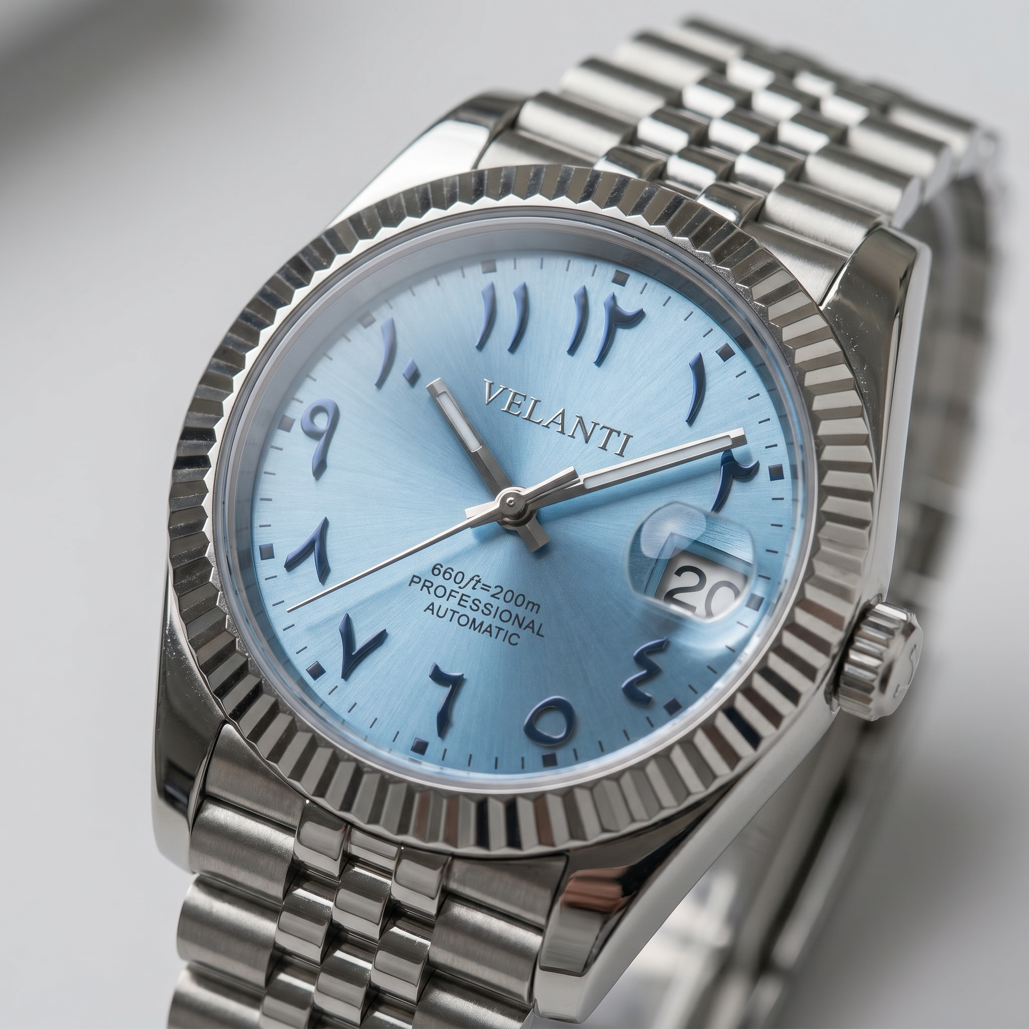 Datejust-style automatic watch, Velanti Milano Veljust Ice Blue Arabic, product photo 5