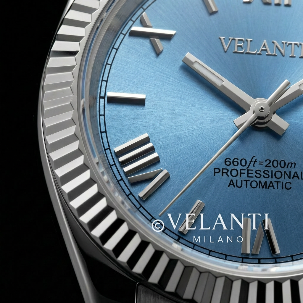 Datejust-style automatic watch, Velanti Milano Veljust Ice Blue Roman, product photo 7