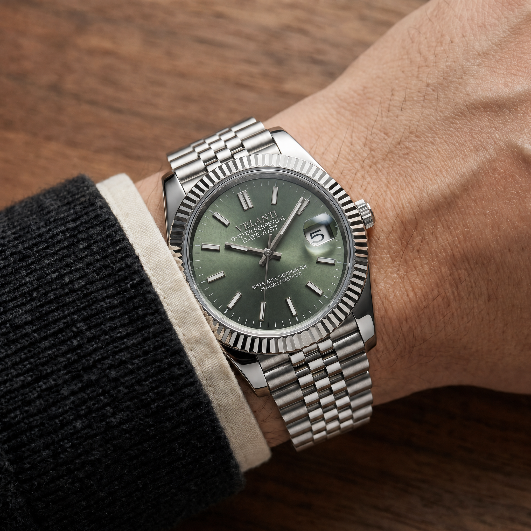 Datejust-style automatic watch, Velanti Milano Veljust Mint Green, product photo 7