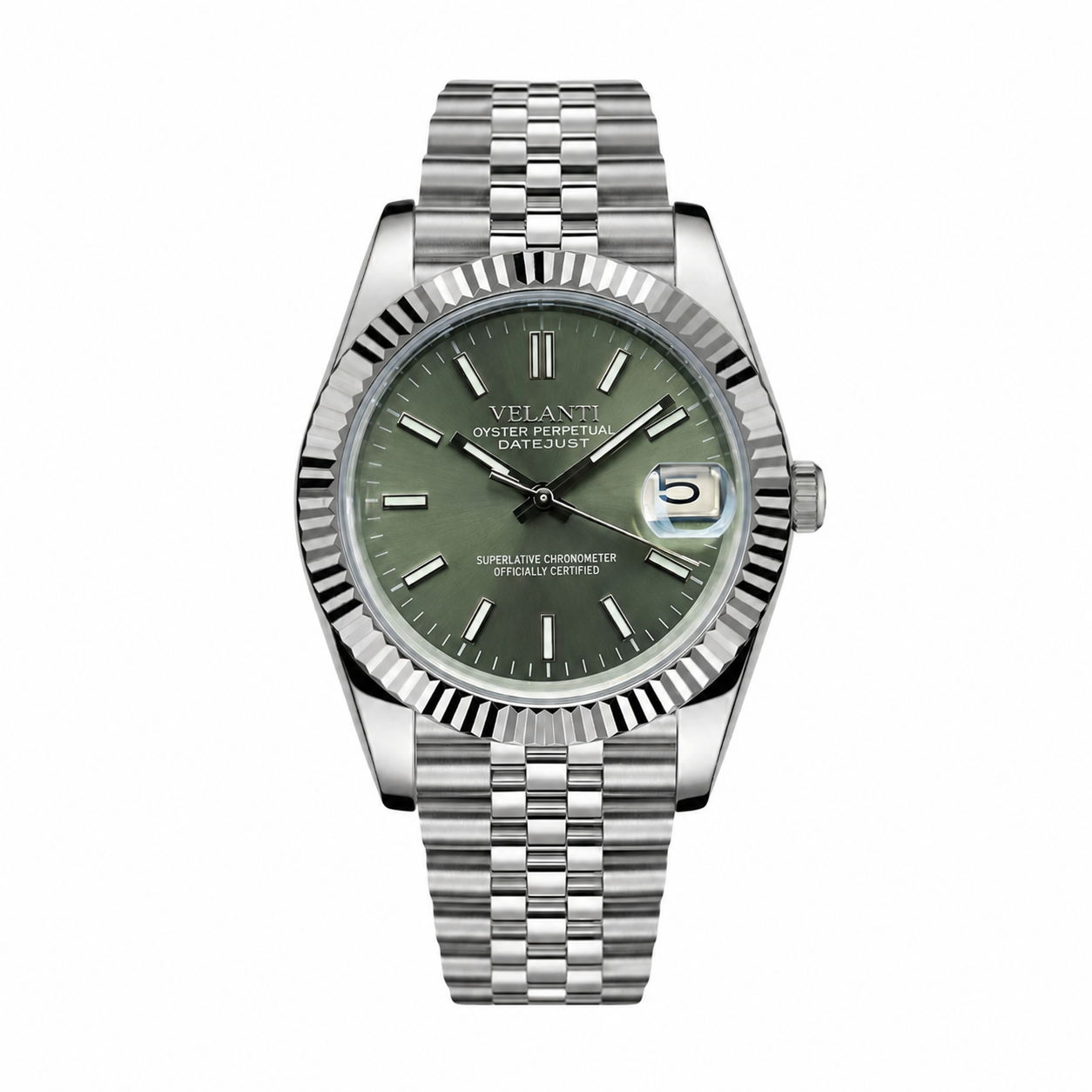 Datejust-style automatic watch, Velanti Milano Veljust Mint Green, main product photo
