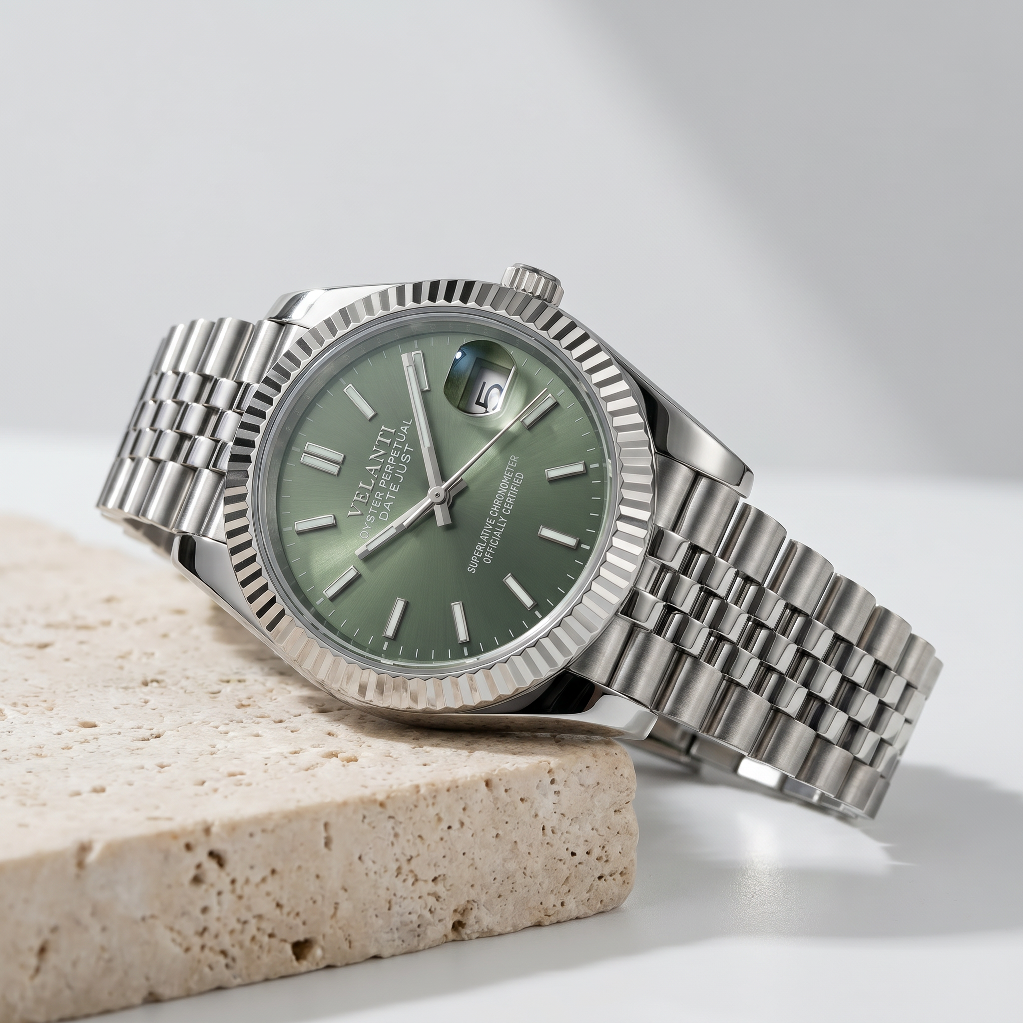 Datejust-style automatic watch, Velanti Milano Veljust Mint Green, product photo 2