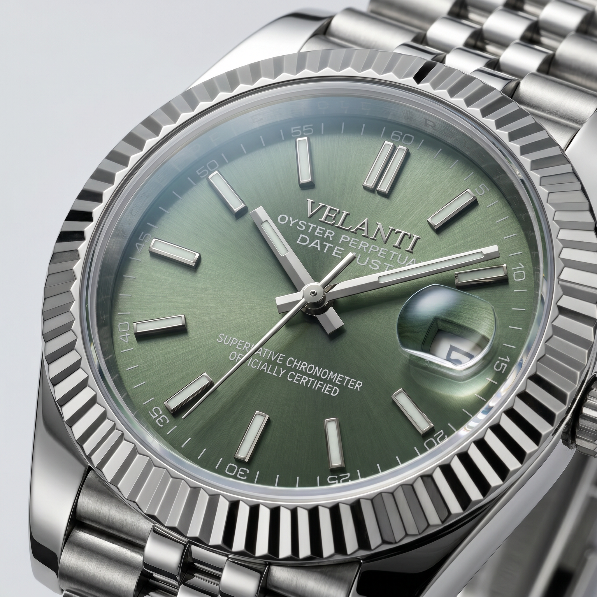 Datejust-style automatic watch, Velanti Milano Veljust Mint Green, product photo 3