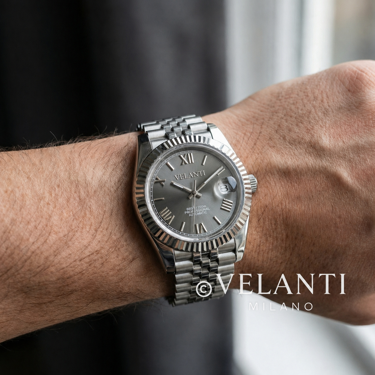 Datejust-style automatic watch, Velanti Milano Veljust Roman Champagne, product photo 2