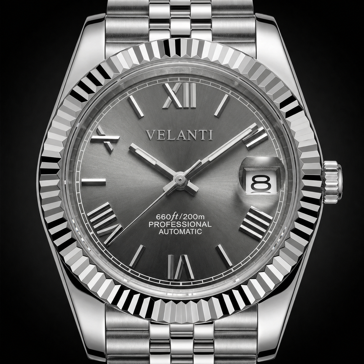 Datejust-style automatic watch, Velanti Milano Veljust Roman Champagne, product photo 3