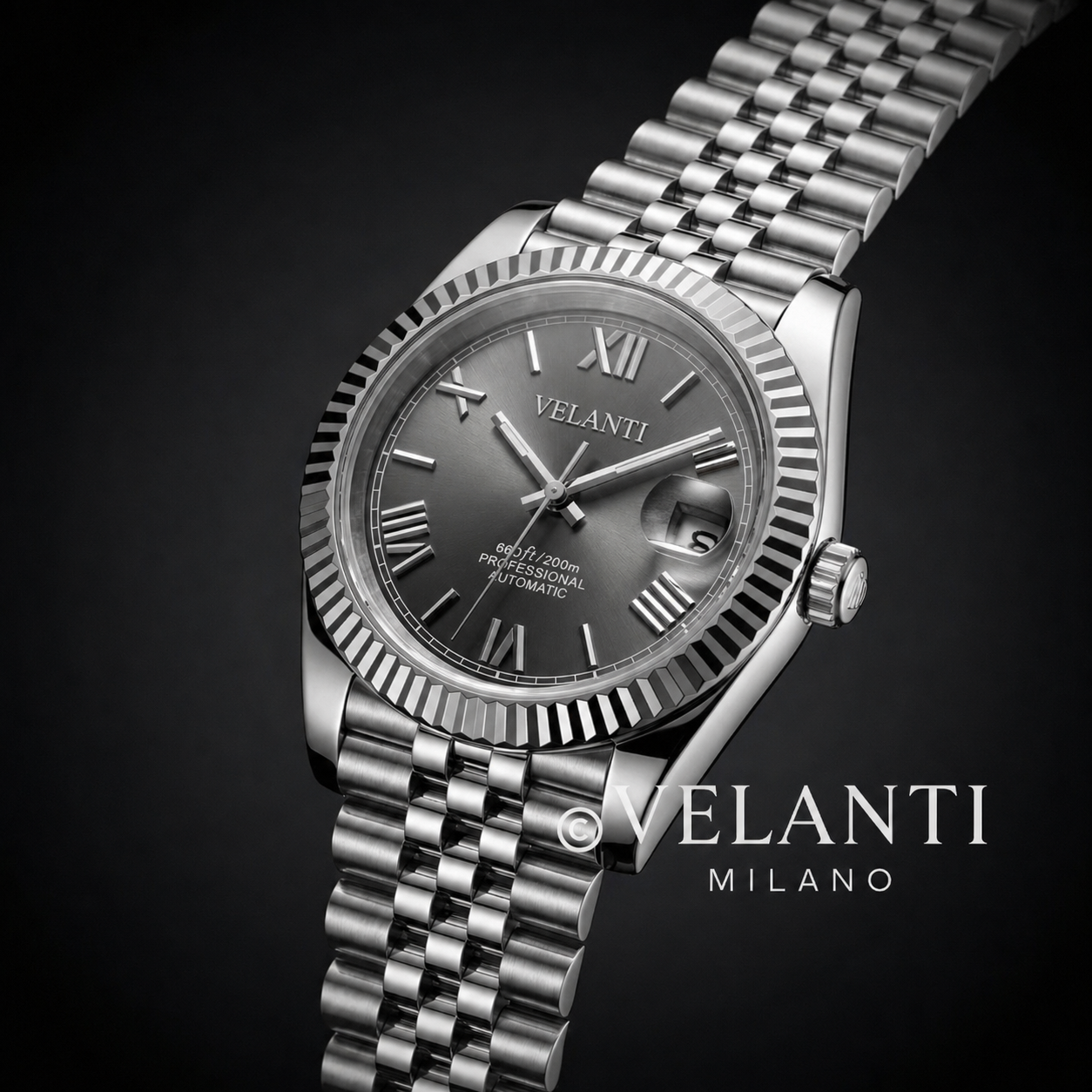 Datejust-style automatic watch, Velanti Milano Veljust Roman Champagne, product photo 4