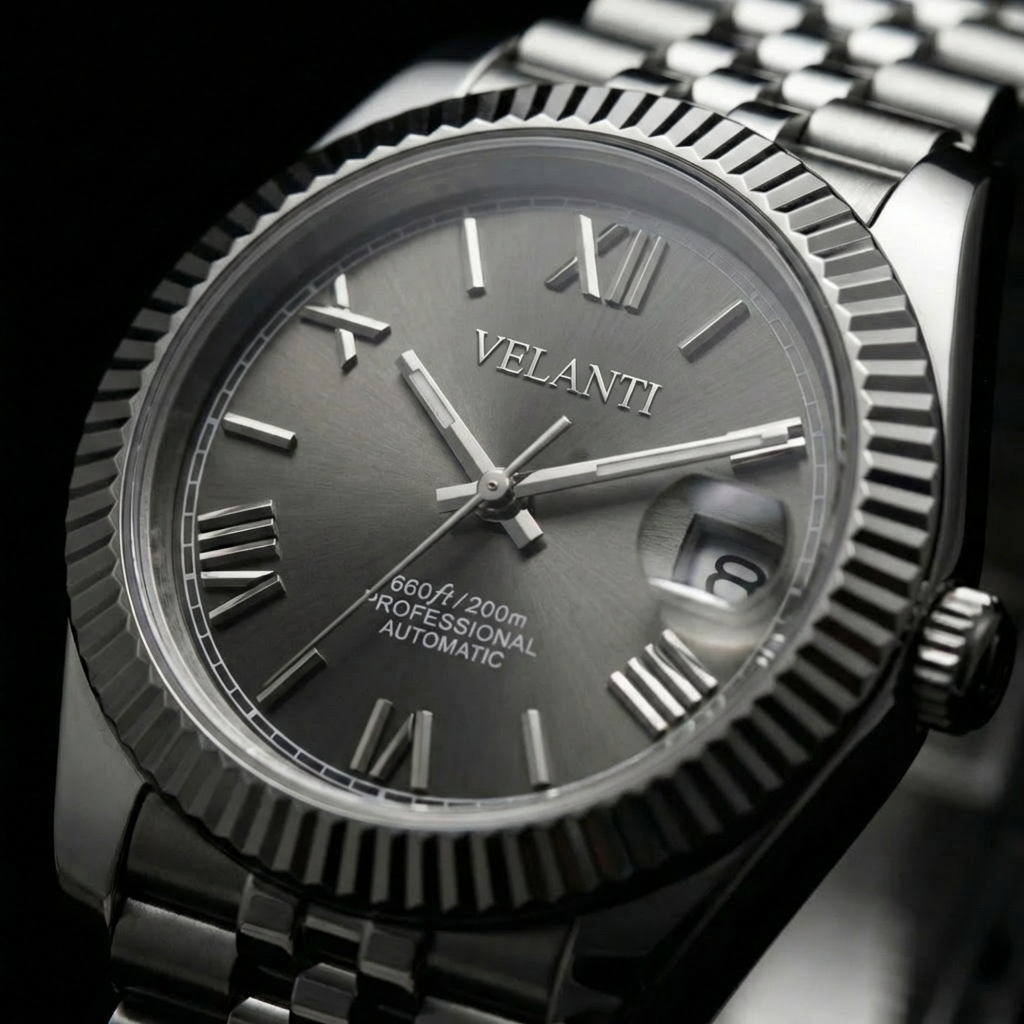 Datejust-style automatic watch, Velanti Milano Veljust Roman Champagne, product photo 5