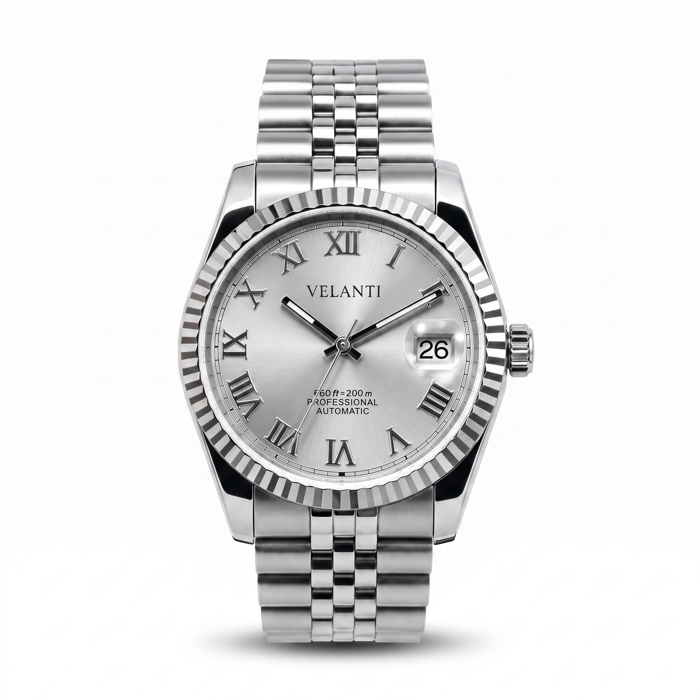 Datejust-style automatic watch, Velanti Milano Veljust Roman Silver, main product photo