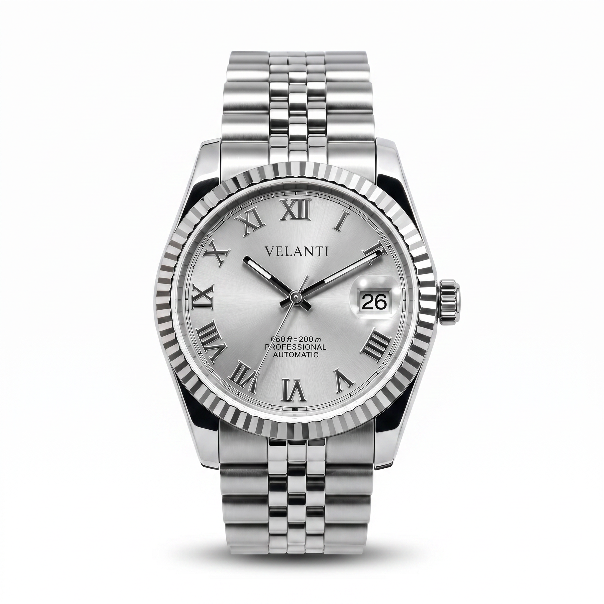 Datejust-style automatic watch, Velanti Milano Veljust Roman Silver, main product photo