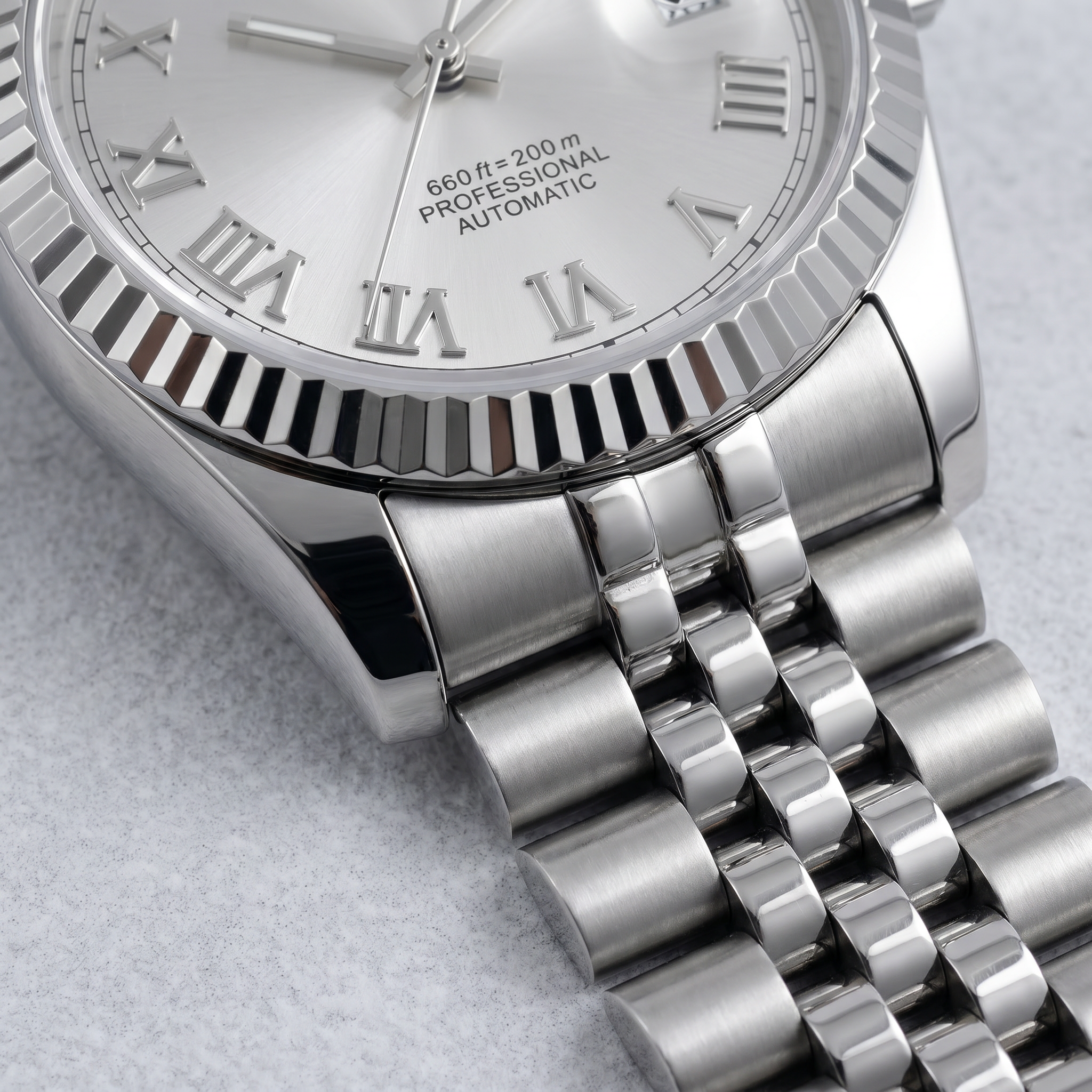 Datejust-style automatic watch, Velanti Milano Veljust Roman Silver, product photo 4