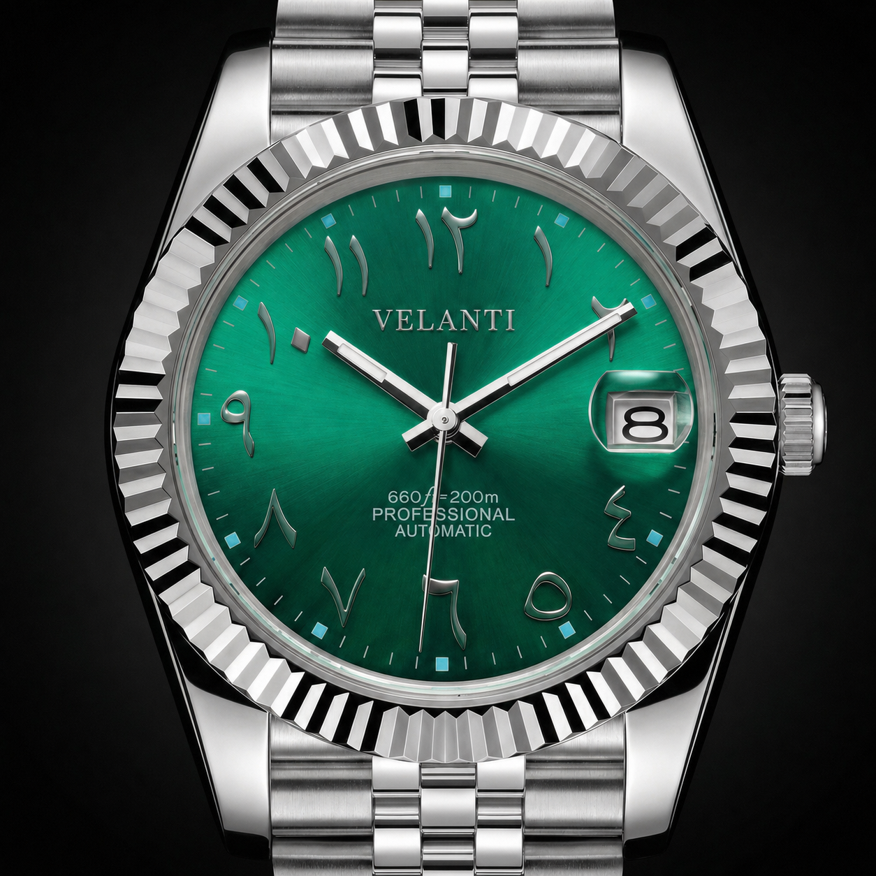 Datejust-style automatic watch, Velanti Milano Veljust Royal Green Arabic, product photo 3