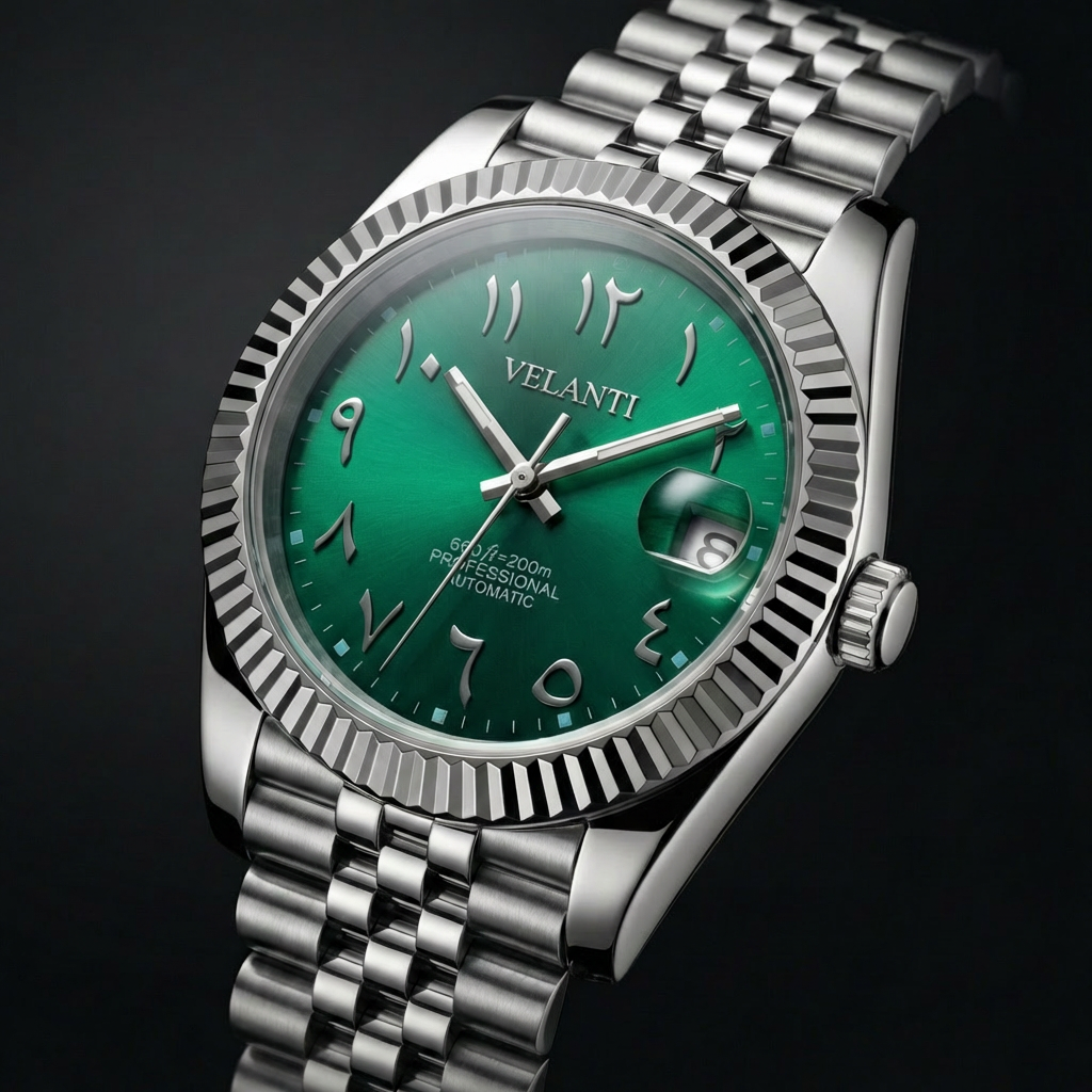 Datejust-style automatic watch, Velanti Milano Veljust Royal Green Arabic, product photo 4