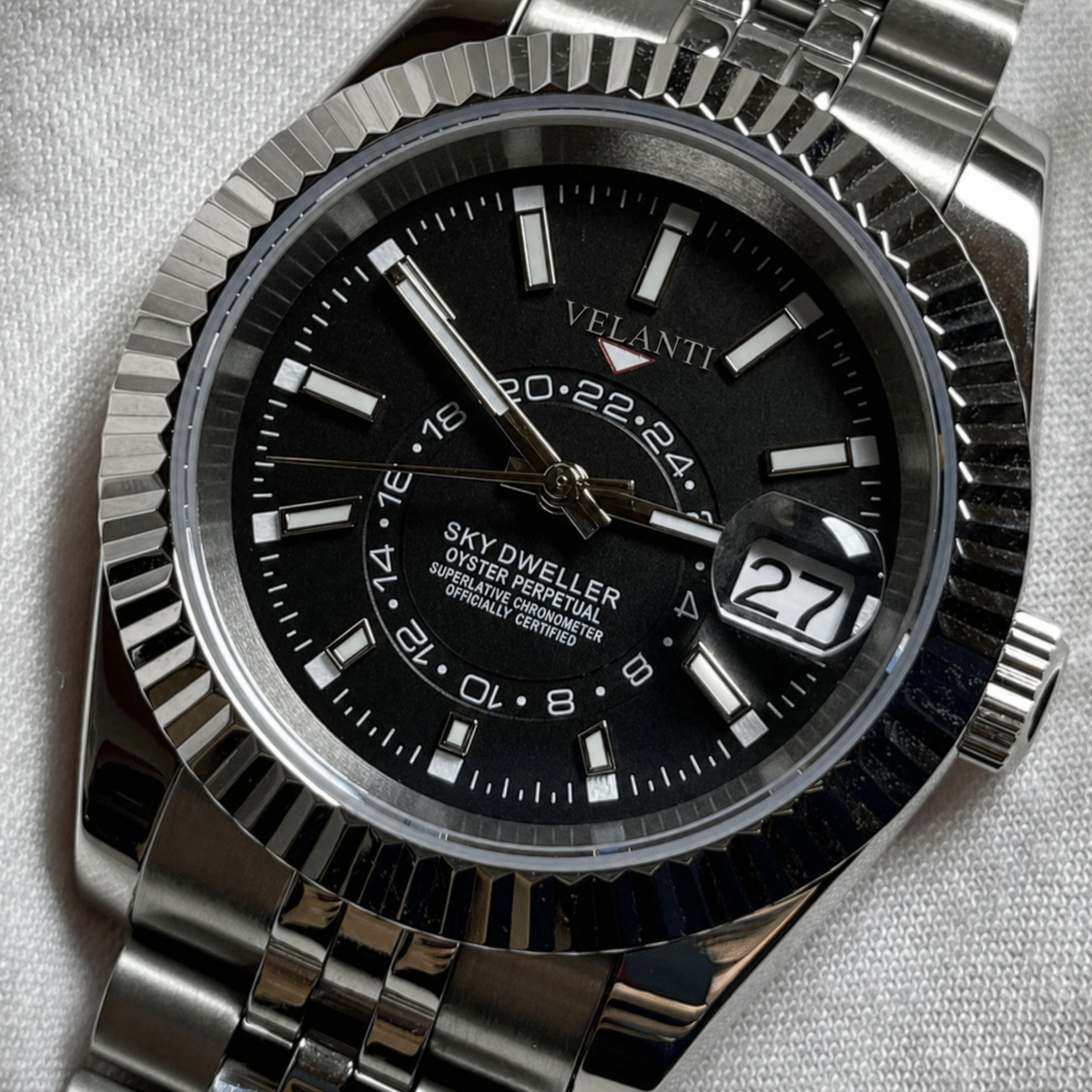 Datejust-style automatic watch, Velanti Milano Veljust Sky Dweller Black, product photo 3
