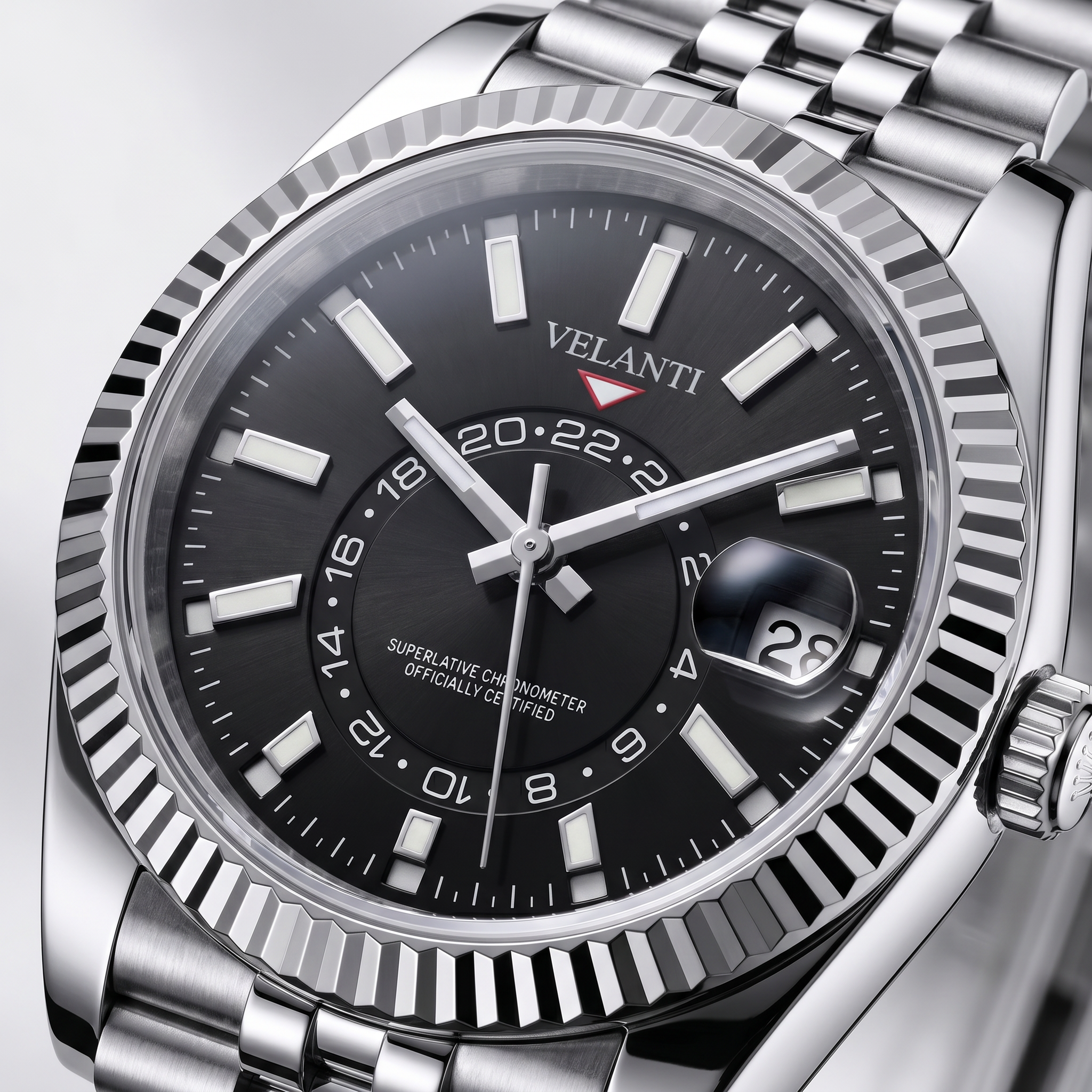 Datejust-style automatic watch, Velanti Milano Veljust Sky Dweller Black, product photo 2