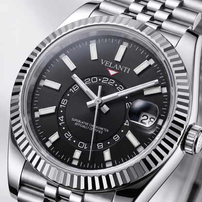 Datejust-style custom mod watch, Velanti Milano Veljust Sky Dweller Black, product photo 2