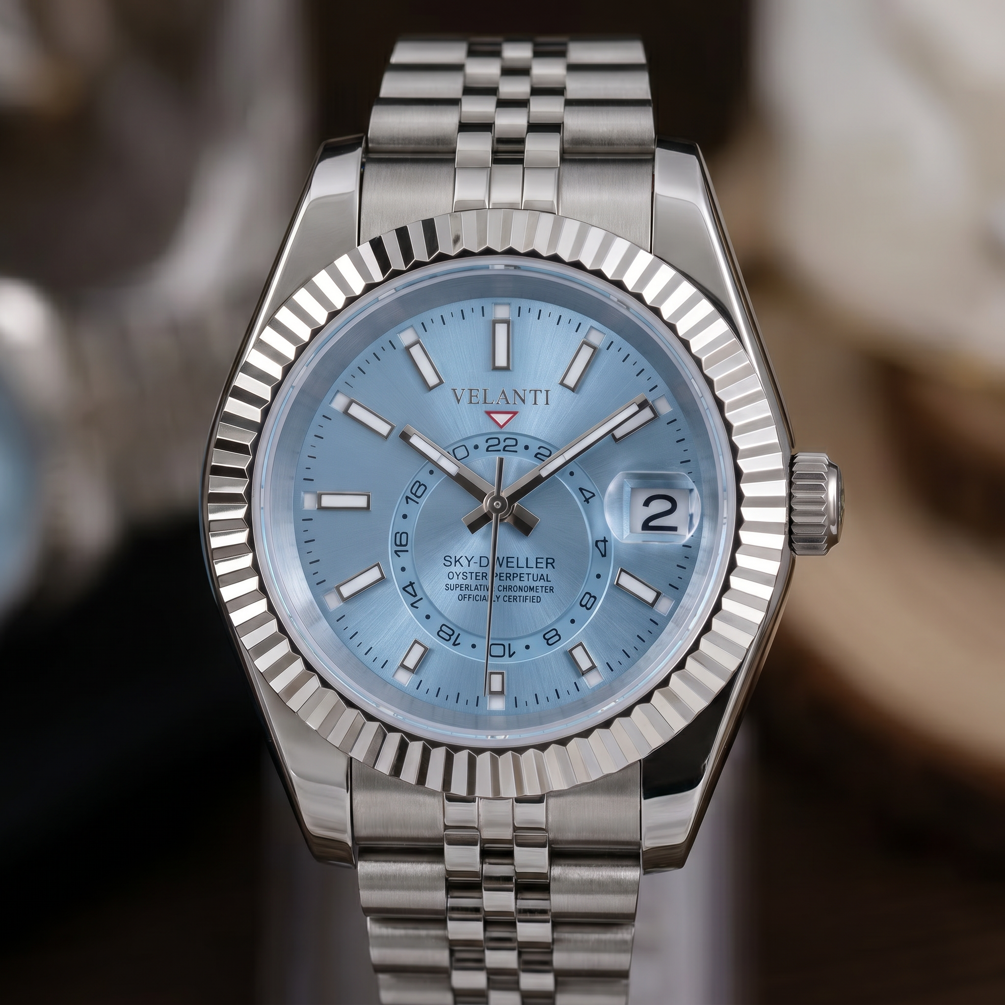 Datejust-style automatic watch, Velanti Milano Veljust Sky Dweller Ice Blue, product photo 2