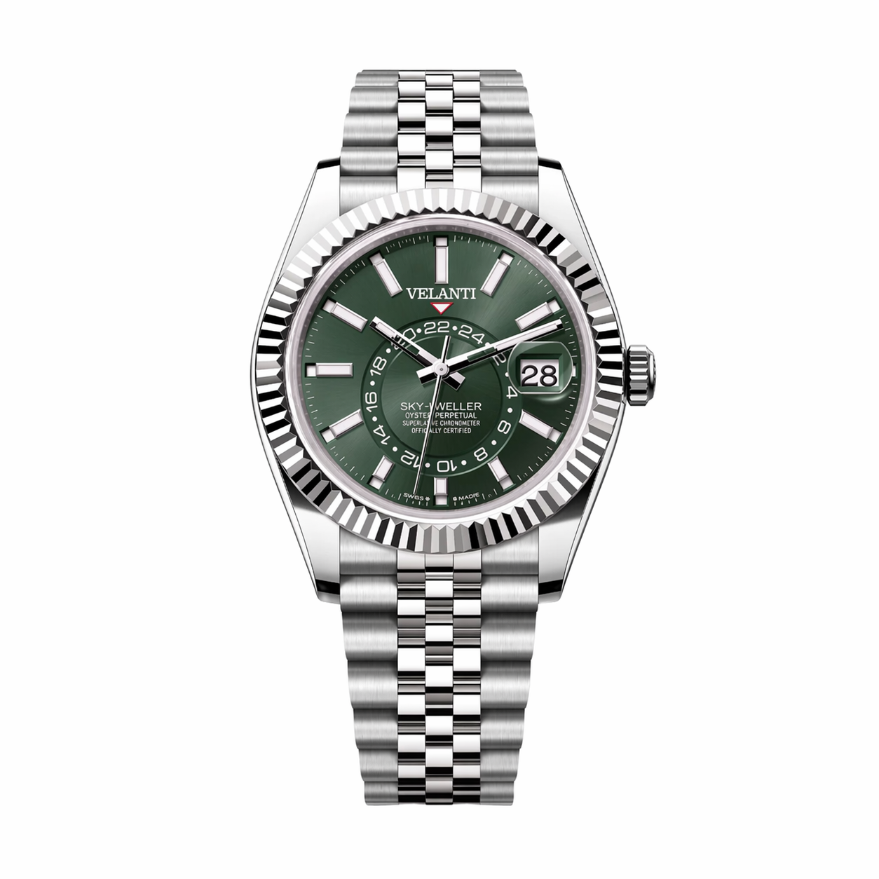 Datejust-style automatic watch, Velanti Milano Veljust Sky Dweller Mint Green, main product photo