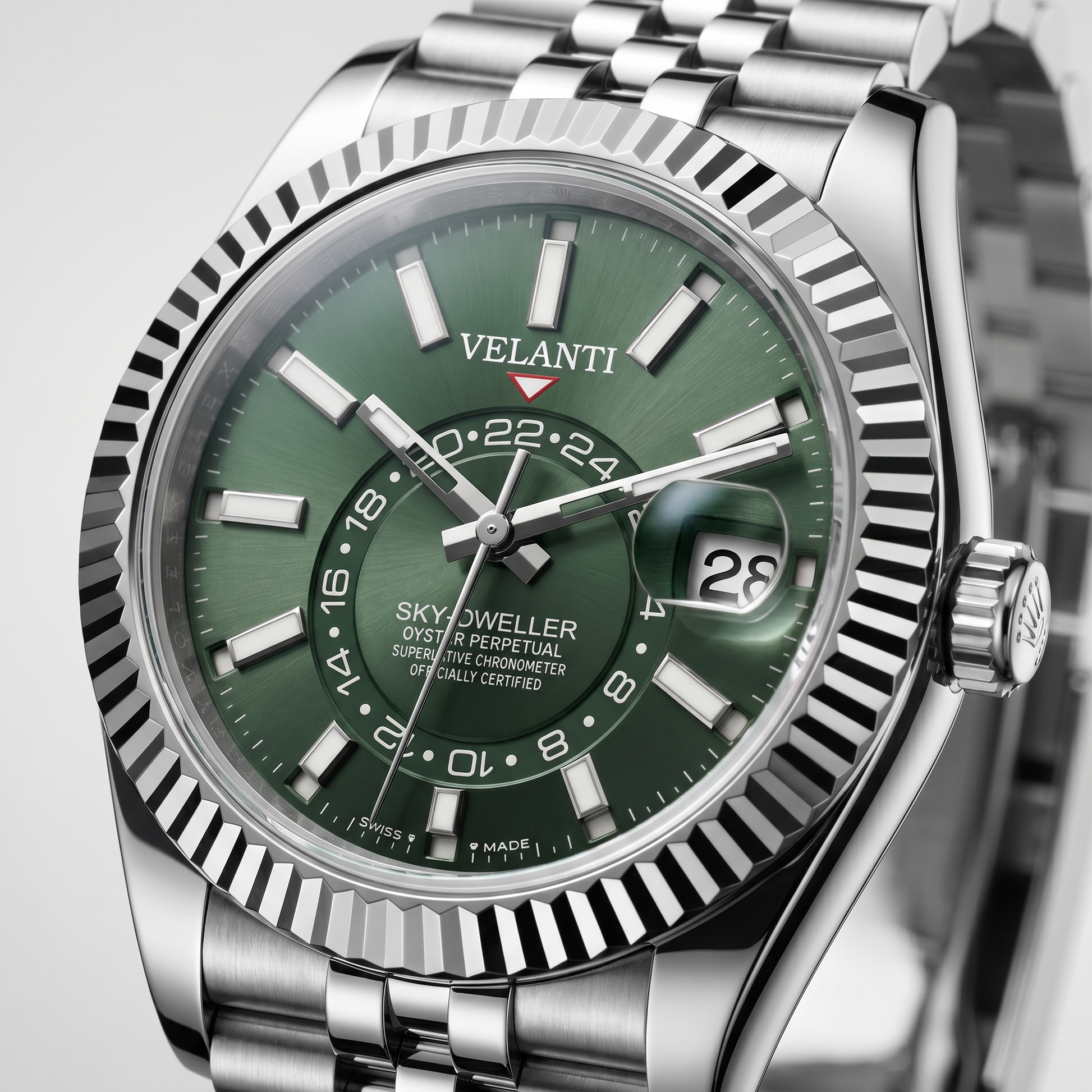 Datejust-style custom mod watch, Velanti Milano Veljust Sky Dweller Mint Green, product photo 2