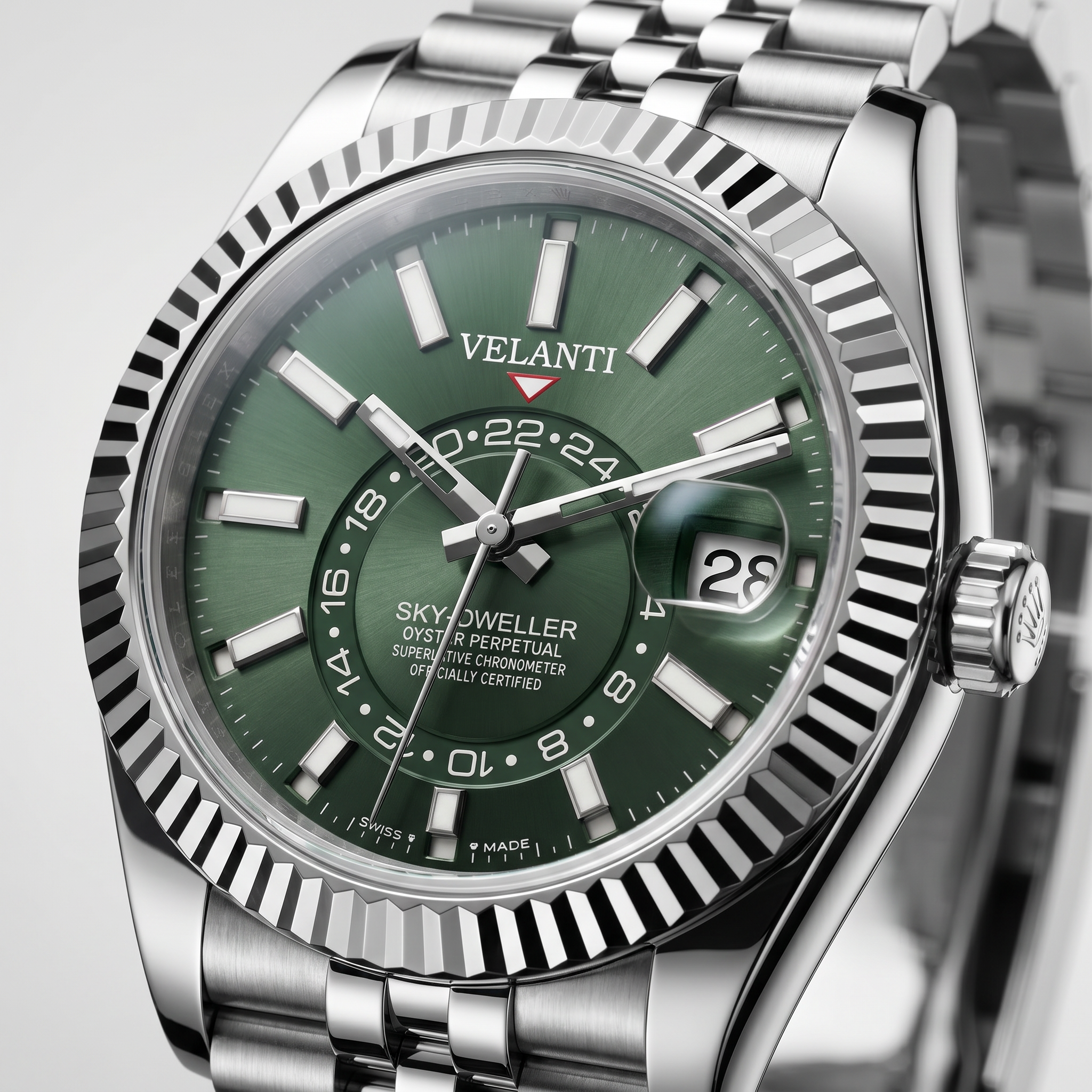 Datejust-style automatic watch, Velanti Milano Veljust Sky Dweller Mint Green, product photo 2