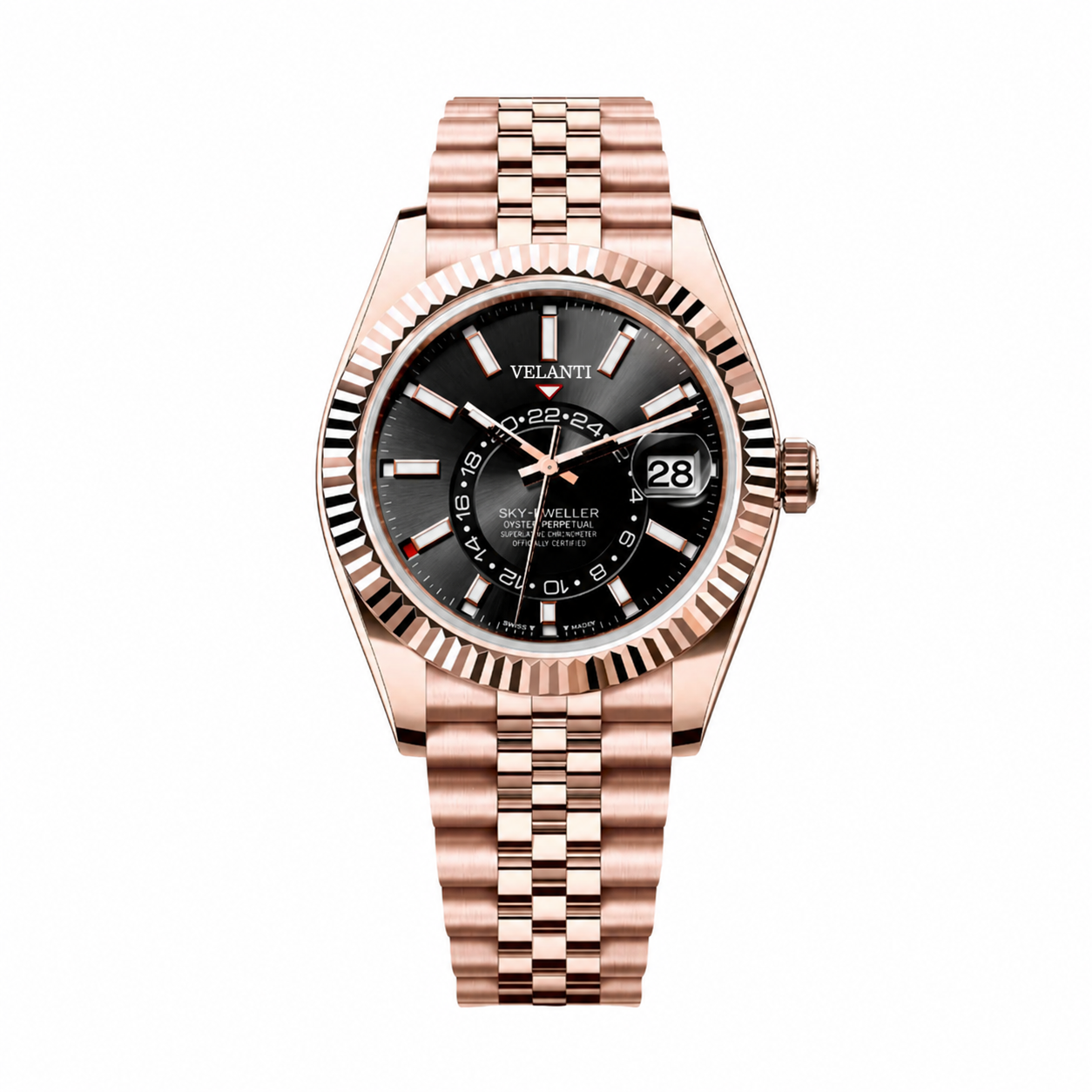 Datejust-style automatic watch, Velanti Milano Veljust Sky Dweller Rose Gold, main product photo