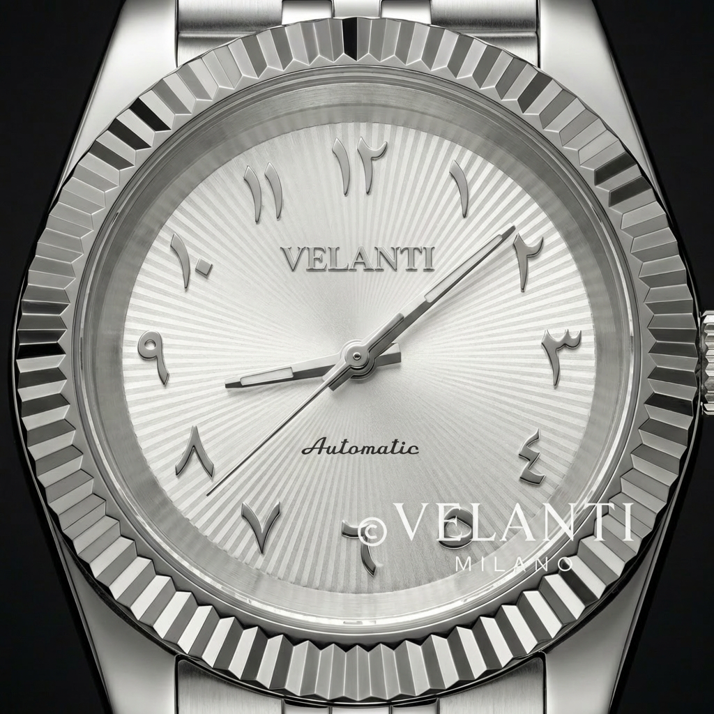 Datejust-style automatic watch, Velanti Milano Veljust White Arabic Textured, product photo 4
