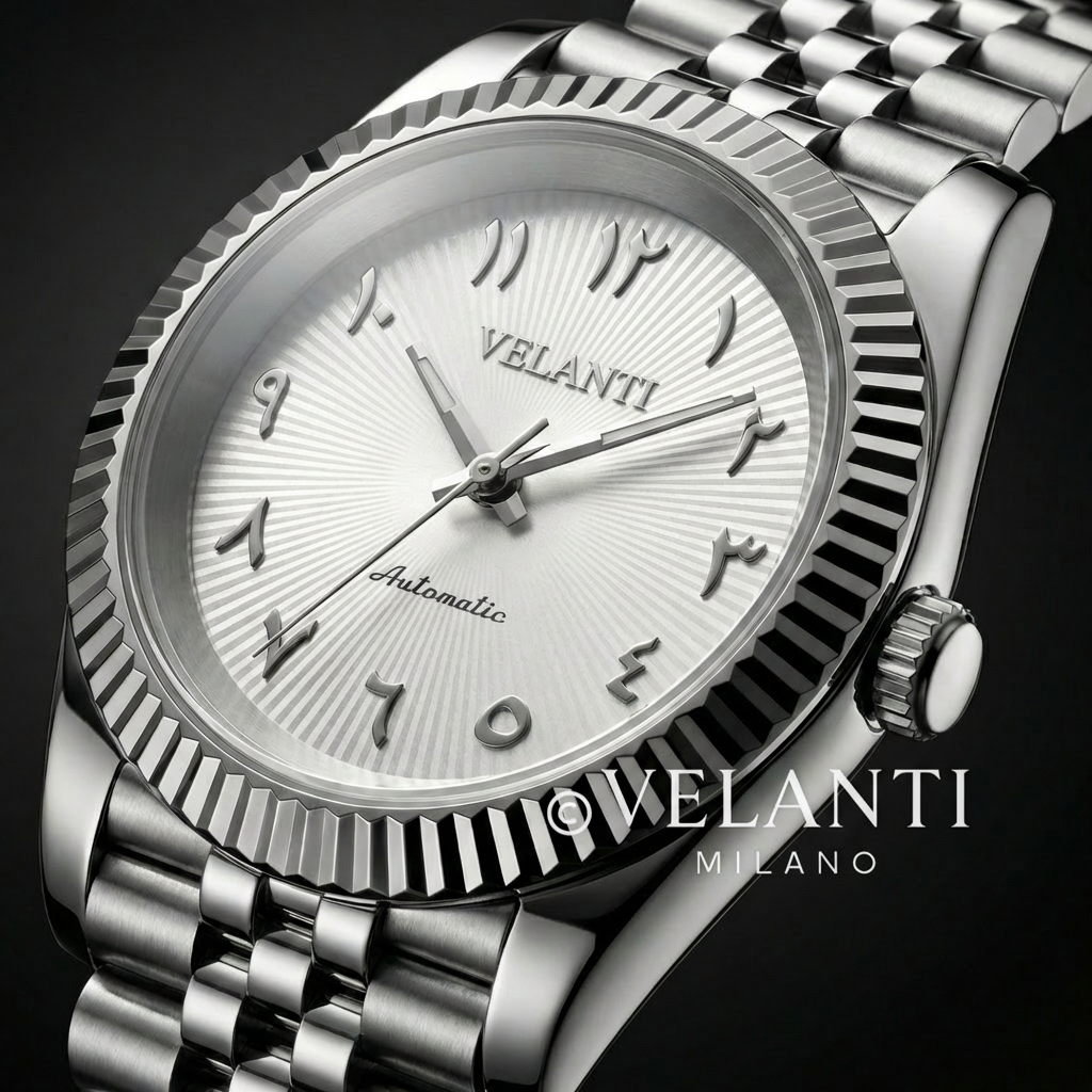 Datejust-style automatic watch, Velanti Milano Veljust White Arabic Textured, product photo 5