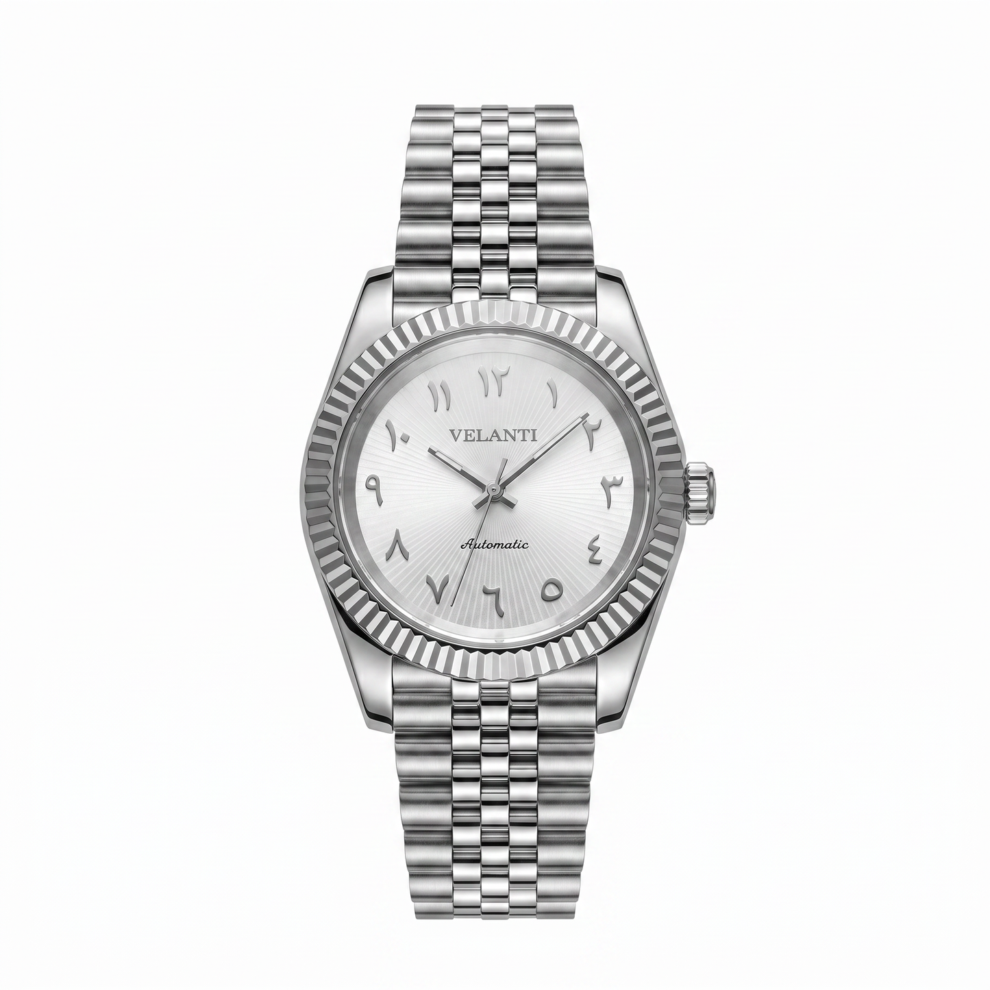 Datejust-style custom mod watch, Velanti Milano Veljust White Arabic Textured, main product photo