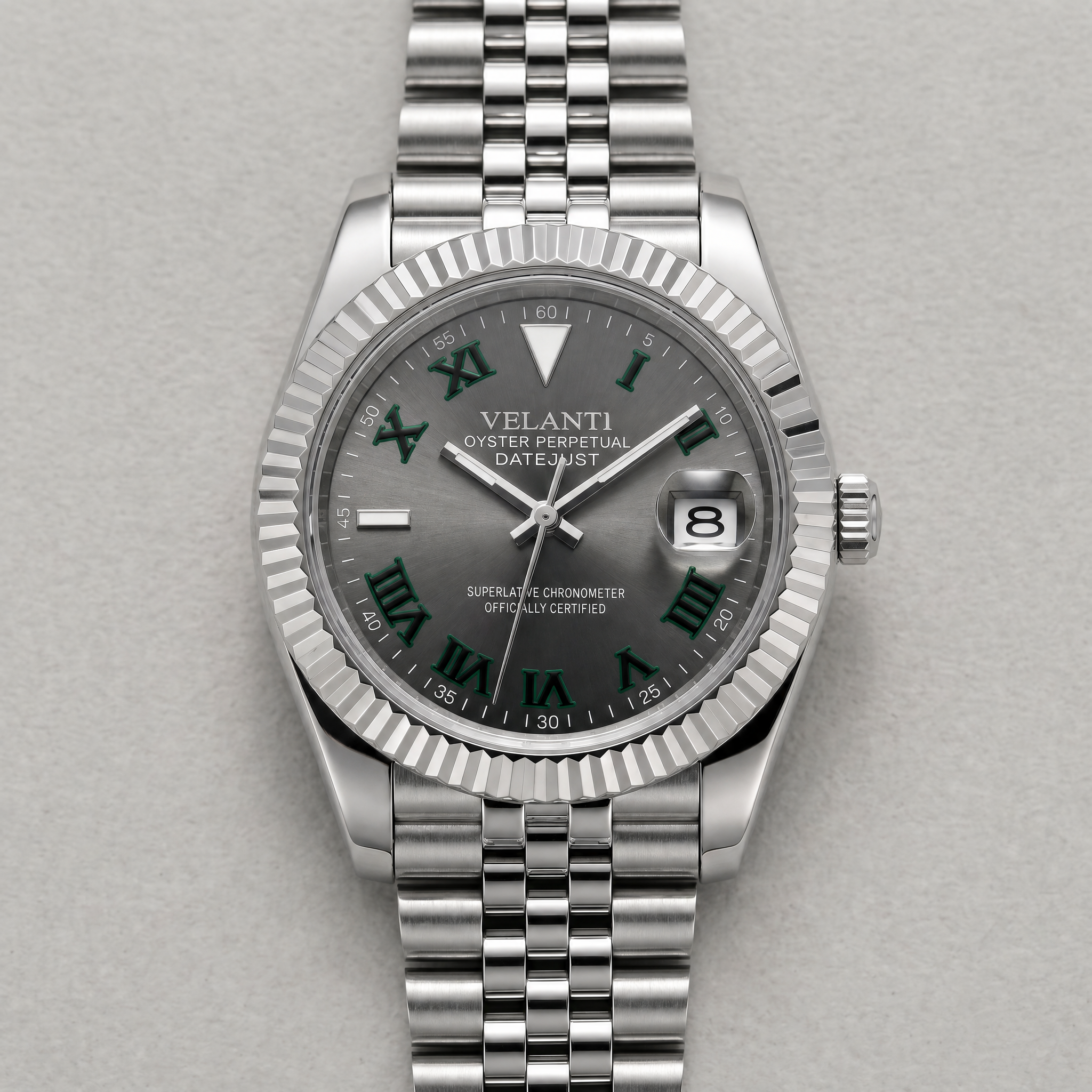 Datejust-style automatic watch, Velanti Milano Veljust Wimbledon, watch detail photo 8