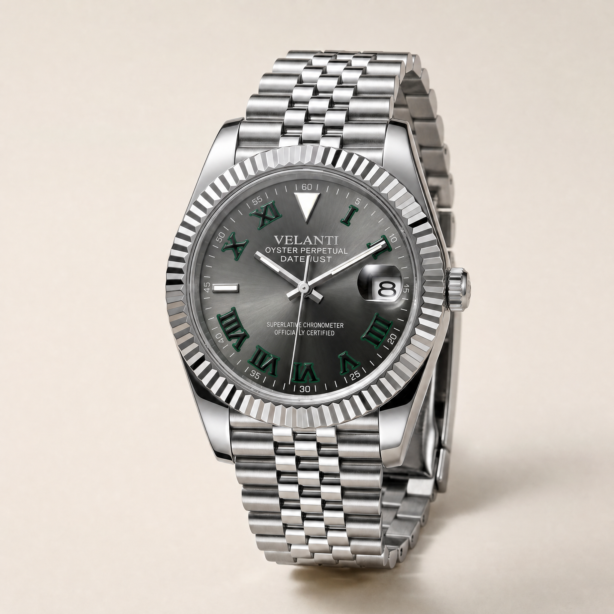 Datejust-style automatic watch, Velanti Milano Veljust Wimbledon, watch detail photo 10