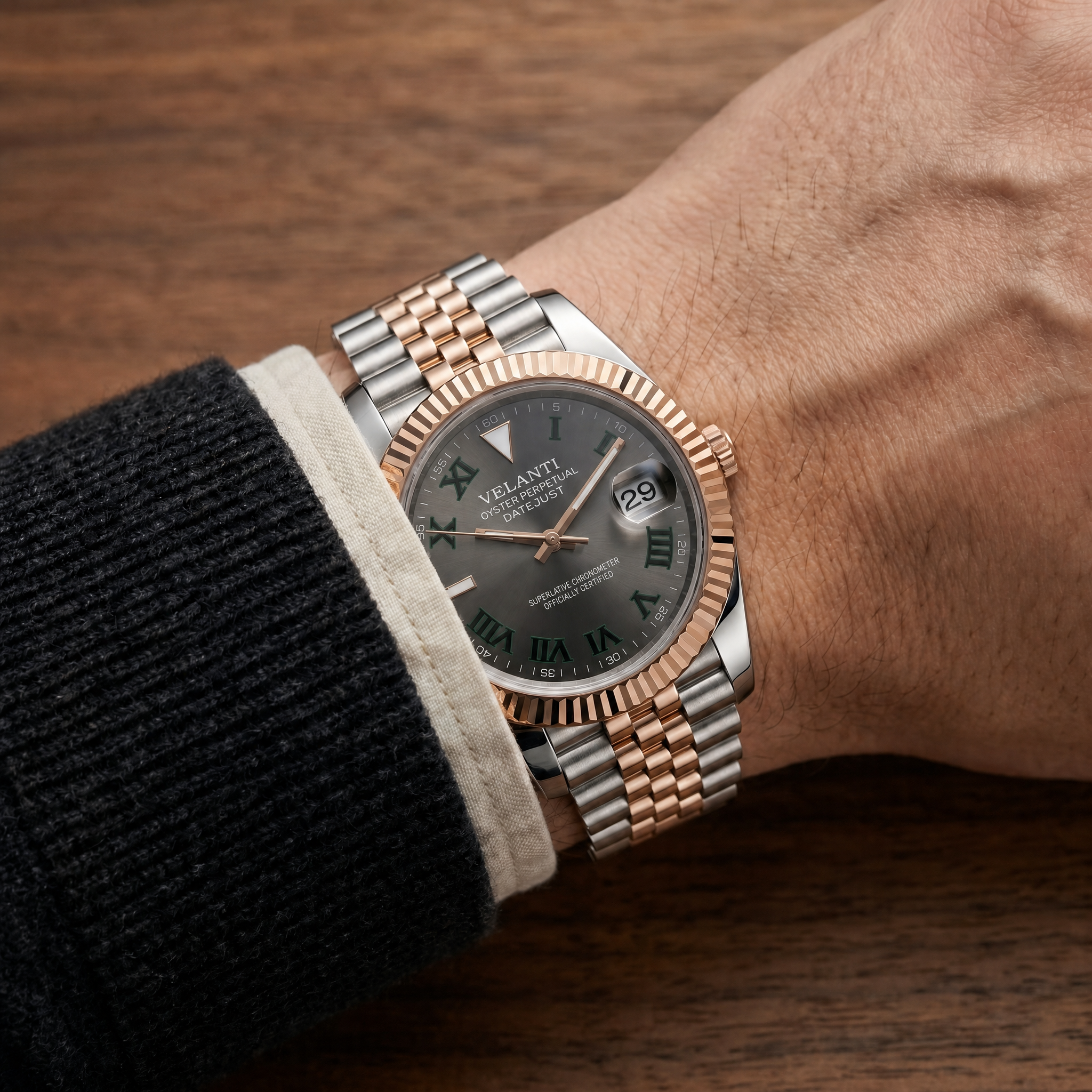 Datejust-style automatic watch, Velanti Milano Veljust Wimbledon Two Tone, product photo 3