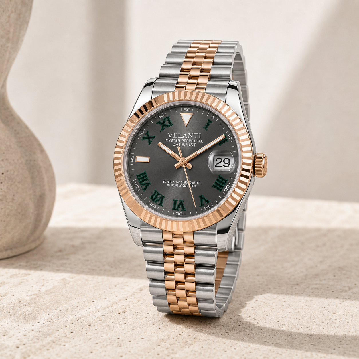 Datejust-style automatic watch, Velanti Milano Veljust Wimbledon Two Tone, product photo 5