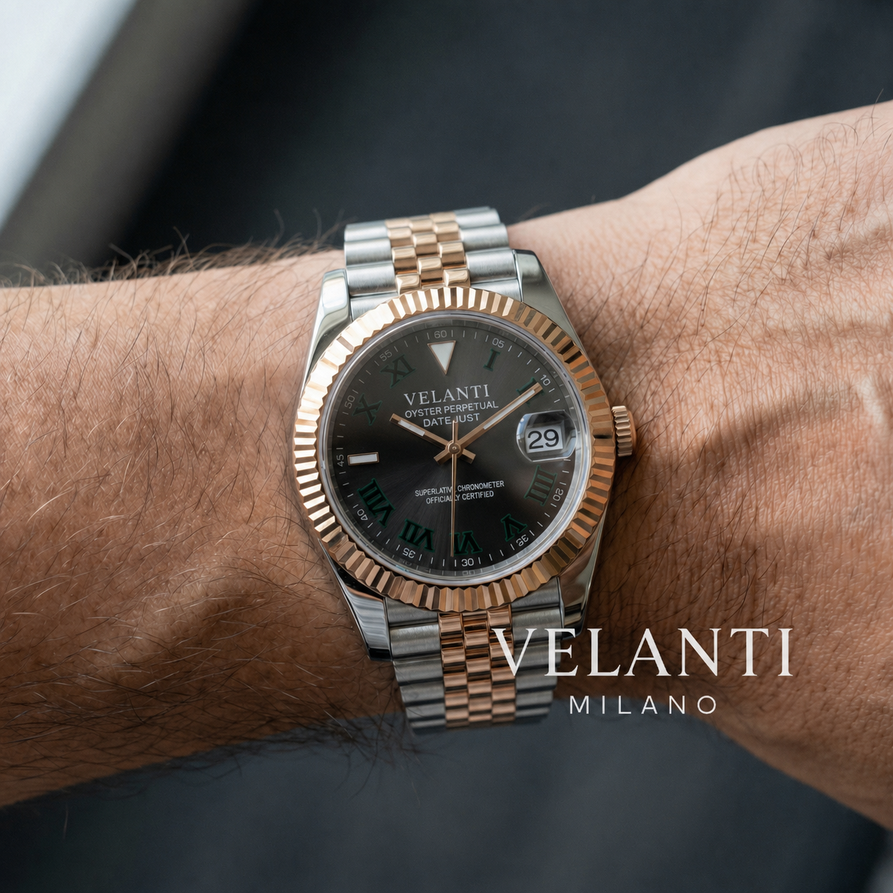 Datejust-style automatic watch, Velanti Milano Veljust Wimbledon Two Tone, product photo 9