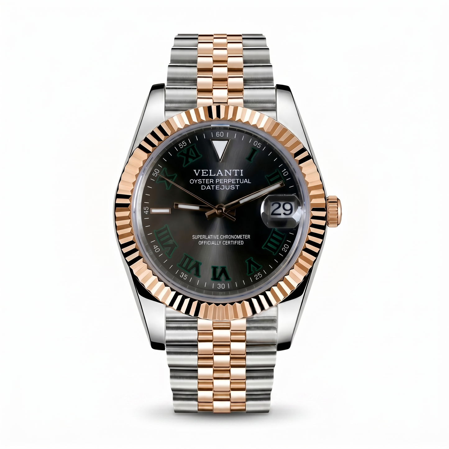 Datejust-style custom mod watch, Velanti Milano Veljust Wimbledon Two Tone, main product photo