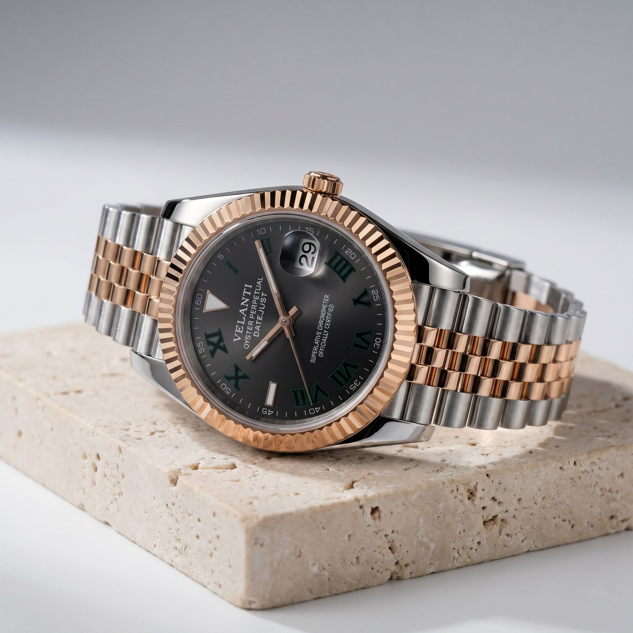 Datejust-style automatic watch, Velanti Milano Veljust Wimbledon Two Tone, product photo 11