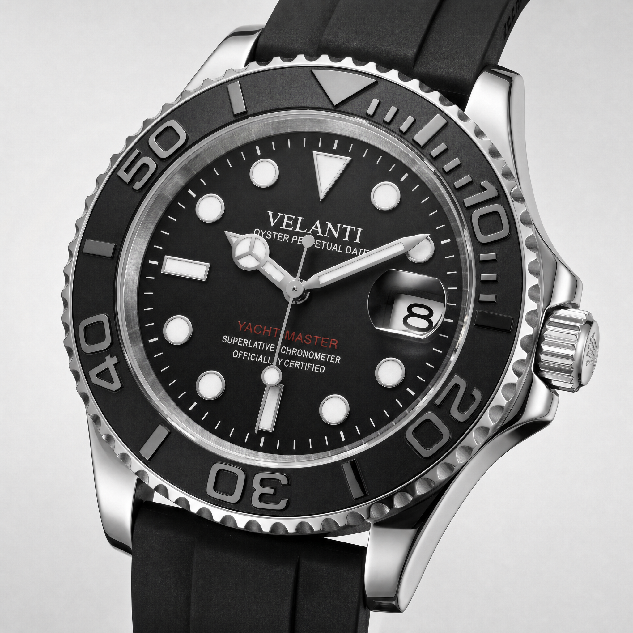 Submariner-style automatic watch, Velanti Milano Velmariner Yacht-Master Black, watch detail photo 4
