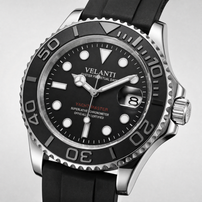 Submariner-style custom automatic watch, Velanti Milano Velmariner Yacht-Master Black, watch detail photo 4