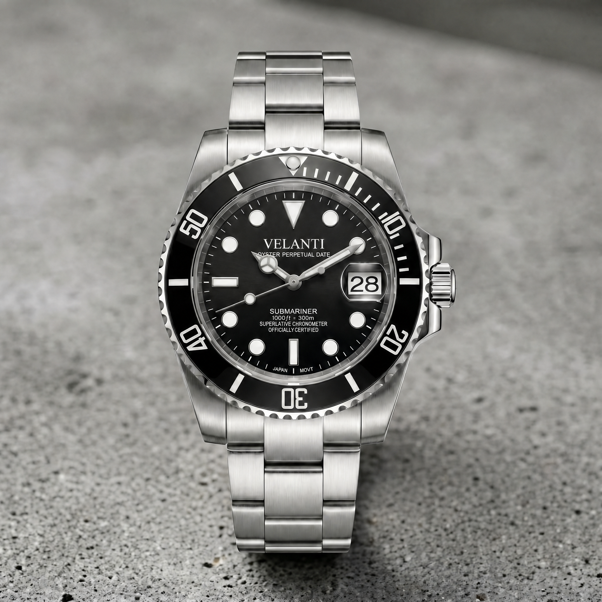 Submariner-style automatic watch, Velanti Milano Velmariner Black, bracelet detail photo