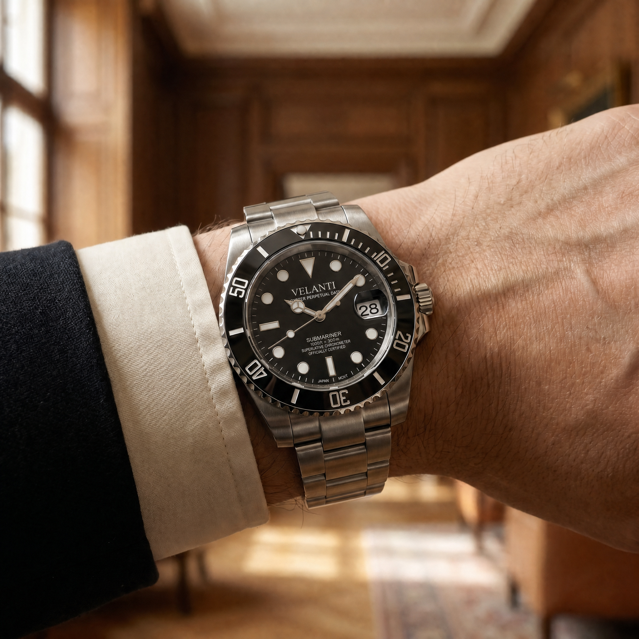 Submariner-style automatic watch, Velanti Milano Velmariner Black, product photo 7